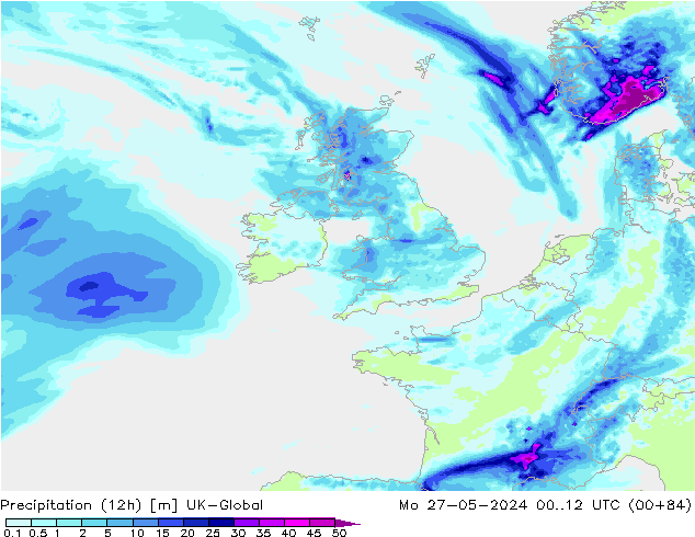 Precipitazione (12h) UK-Global lun 27.05.2024 12 UTC