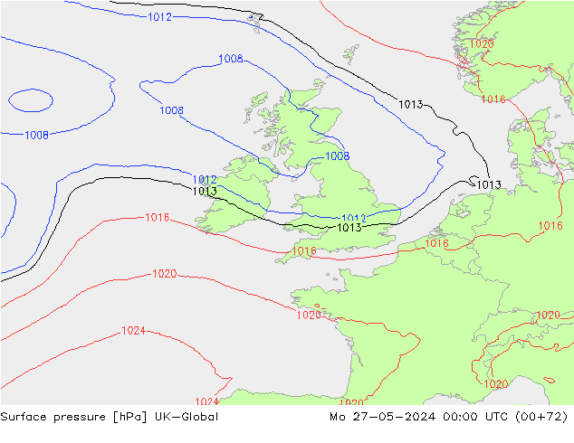 Surface pressure UK-Global Mo 27.05.2024 00 UTC
