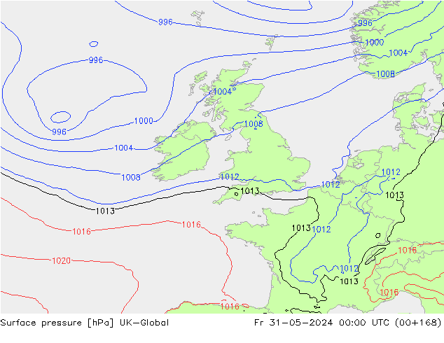 Atmosférický tlak UK-Global Pá 31.05.2024 00 UTC