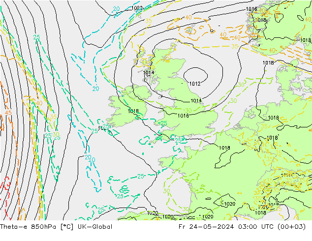 Theta-e 850hPa UK-Global  24.05.2024 03 UTC