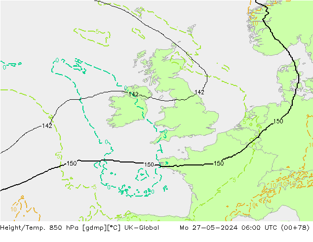 Height/Temp. 850 hPa UK-Global Po 27.05.2024 06 UTC