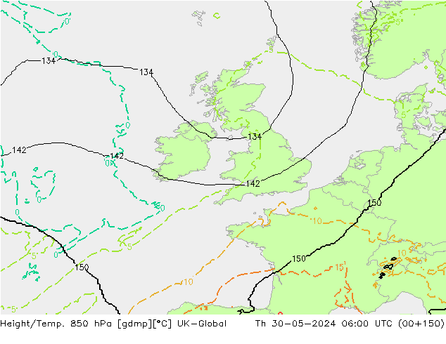 Height/Temp. 850 hPa UK-Global Qui 30.05.2024 06 UTC