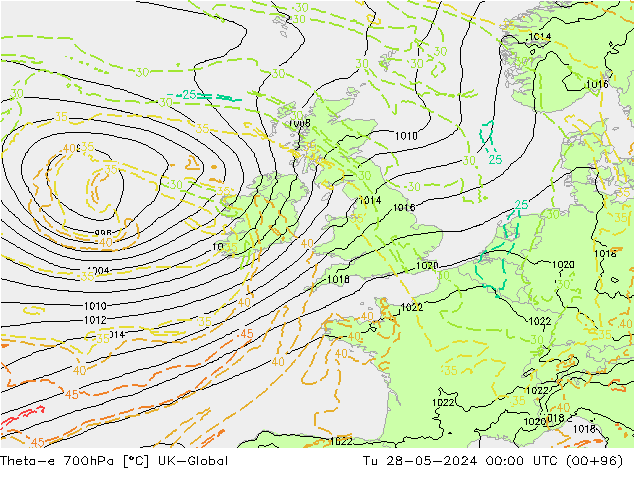 Theta-e 700hPa UK-Global mar 28.05.2024 00 UTC