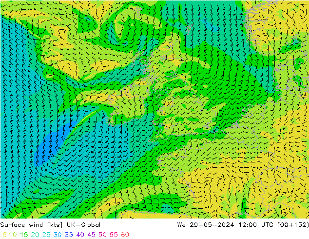 Surface wind UK-Global We 29.05.2024 12 UTC