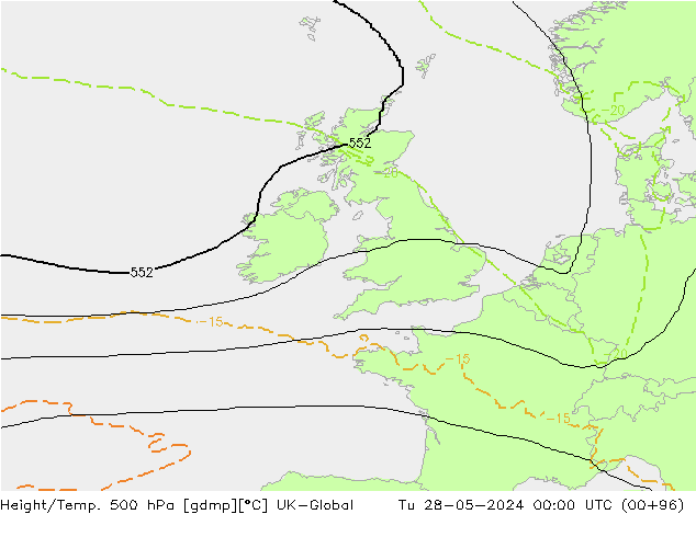 Height/Temp. 500 hPa UK-Global wto. 28.05.2024 00 UTC