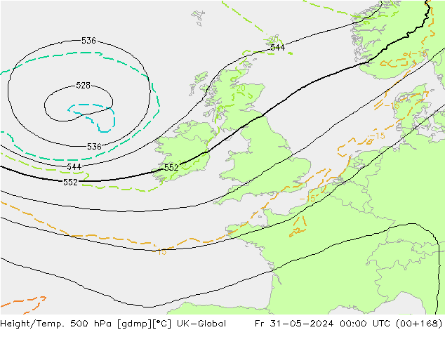 Height/Temp. 500 гПа UK-Global пт 31.05.2024 00 UTC