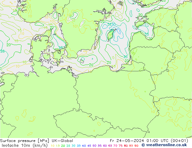 Isotachs (kph) UK-Global Fr 24.05.2024 01 UTC