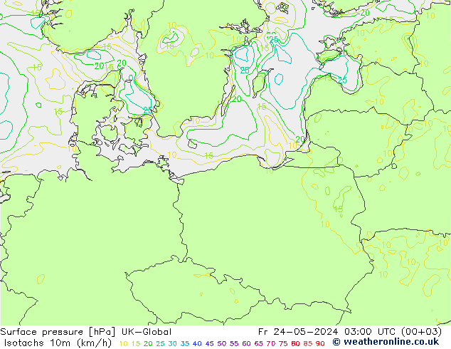 Isotachs (kph) UK-Global Pá 24.05.2024 03 UTC