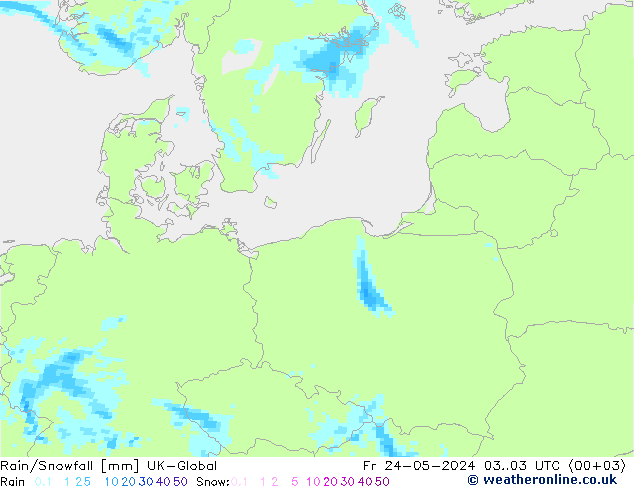 Rain/Snowfall UK-Global Pá 24.05.2024 03 UTC