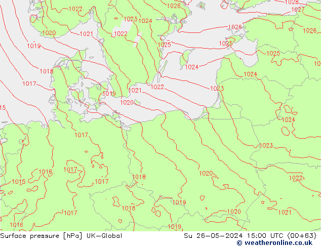 Surface pressure UK-Global Su 26.05.2024 15 UTC