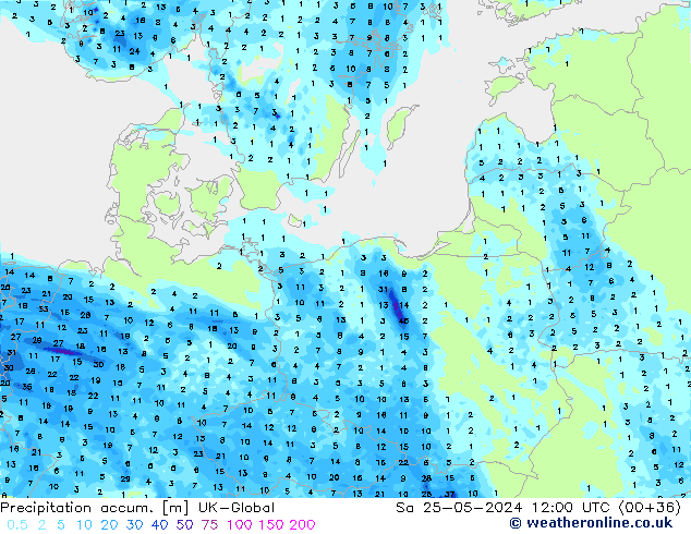 Precipitación acum. UK-Global sáb 25.05.2024 12 UTC