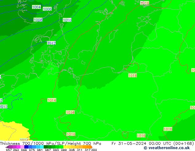 Thck 700-1000 hPa UK-Global  31.05.2024 00 UTC