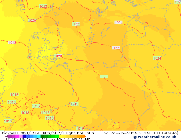 Thck 850-1000 hPa UK-Global So 25.05.2024 21 UTC
