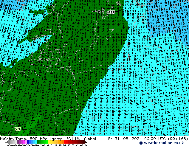 Height/Temp. 500 hPa UK-Global Fr 31.05.2024 00 UTC