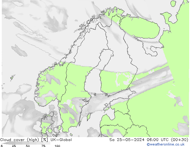 Nuages (élevé) UK-Global sam 25.05.2024 06 UTC