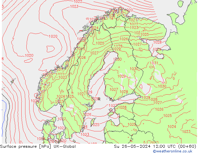 pression de l'air UK-Global dim 26.05.2024 12 UTC