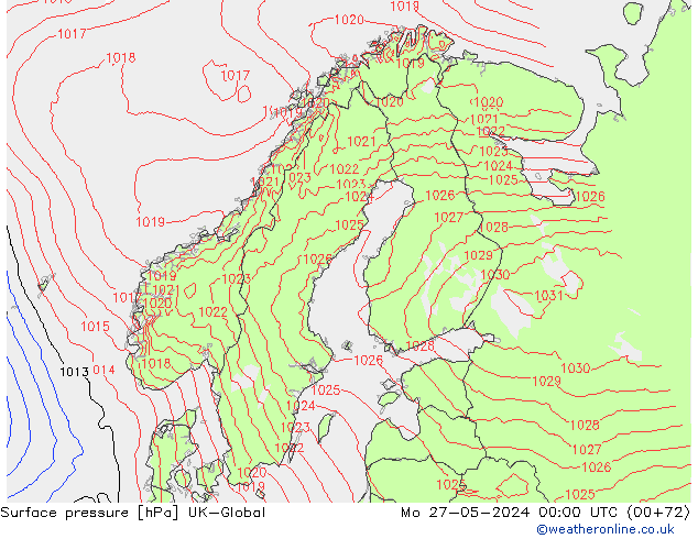 pression de l'air UK-Global lun 27.05.2024 00 UTC