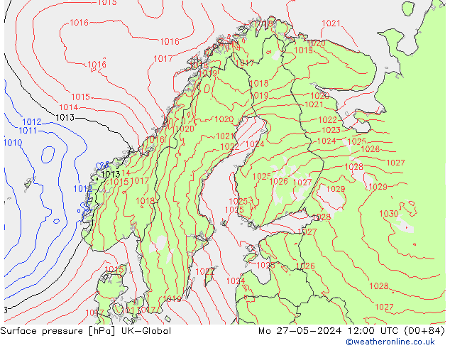 Surface pressure UK-Global Mo 27.05.2024 12 UTC