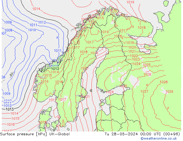 Surface pressure UK-Global Tu 28.05.2024 00 UTC