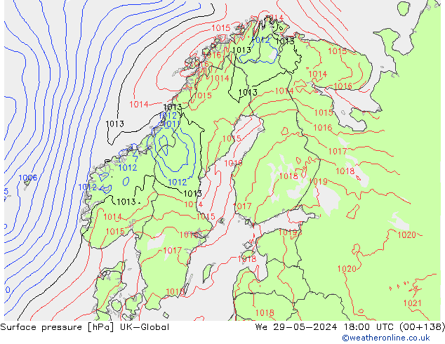 pression de l'air UK-Global mer 29.05.2024 18 UTC