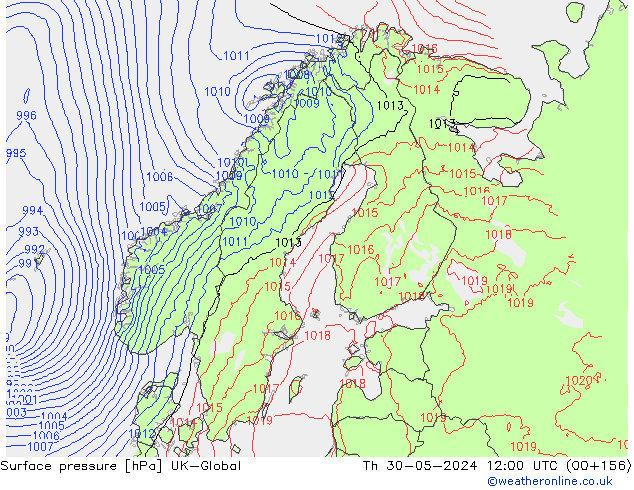 приземное давление UK-Global чт 30.05.2024 12 UTC