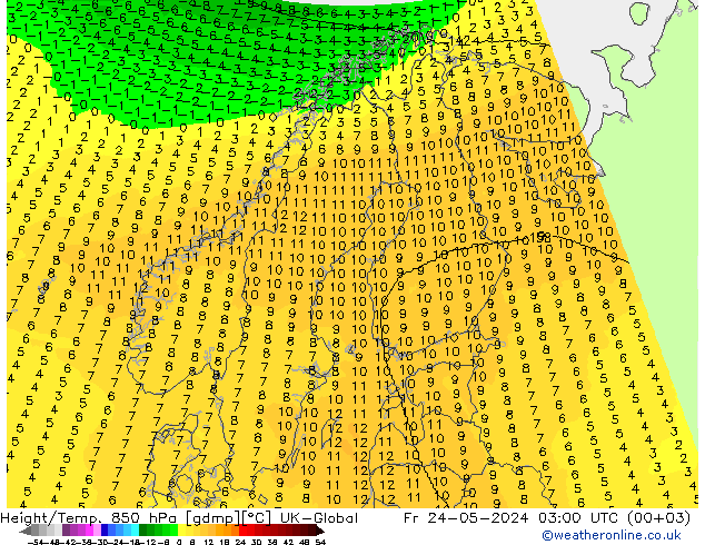 Height/Temp. 850 hPa UK-Global Fr 24.05.2024 03 UTC