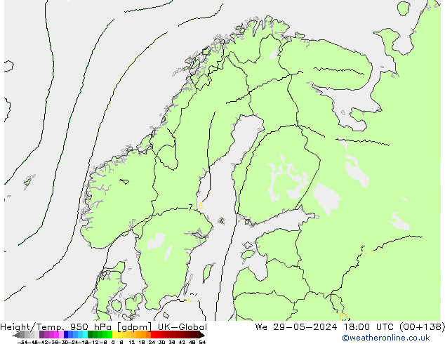 Height/Temp. 950 гПа UK-Global ср 29.05.2024 18 UTC