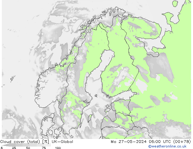 zachmurzenie (suma) UK-Global pon. 27.05.2024 06 UTC