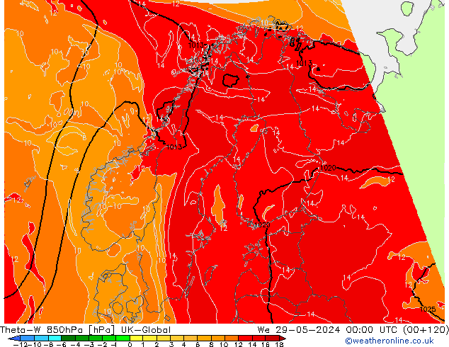 Theta-W 850hPa UK-Global  29.05.2024 00 UTC