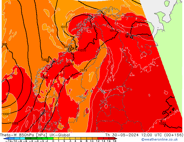Theta-W 850hPa UK-Global jeu 30.05.2024 12 UTC