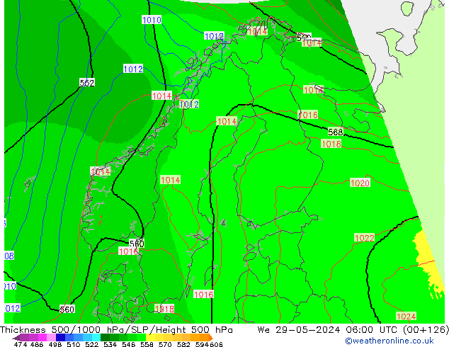 Thck 500-1000hPa UK-Global  29.05.2024 06 UTC