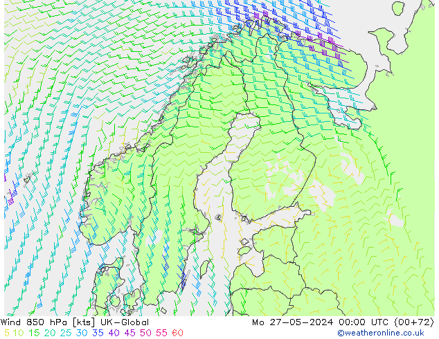 Wind 850 hPa UK-Global Mo 27.05.2024 00 UTC