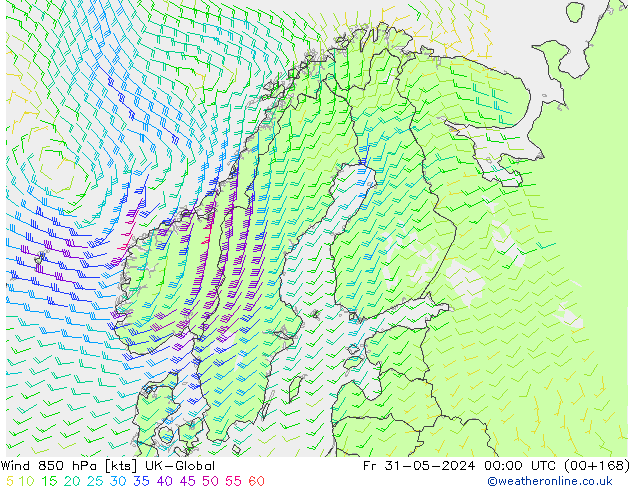 ветер 850 гПа UK-Global пт 31.05.2024 00 UTC