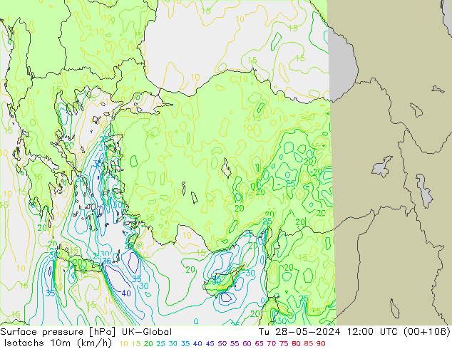 Isotachen (km/h) UK-Global di 28.05.2024 12 UTC