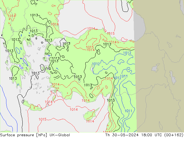 Atmosférický tlak UK-Global Čt 30.05.2024 18 UTC