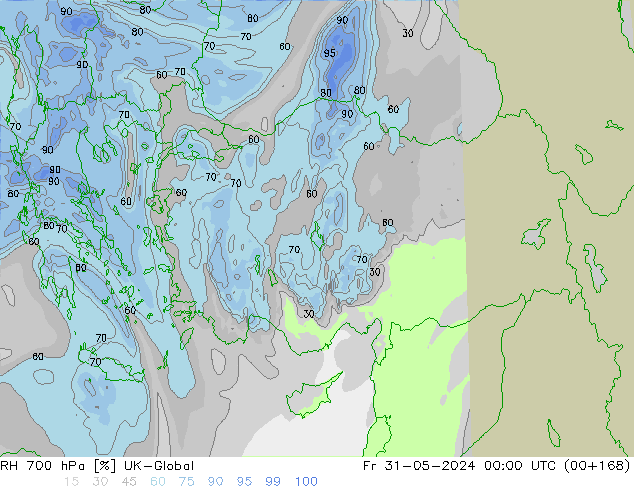 RH 700 hPa UK-Global Fr 31.05.2024 00 UTC