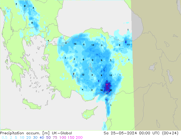 Toplam Yağış UK-Global Cts 25.05.2024 00 UTC