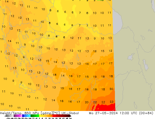 Height/Temp. 850 hPa UK-Global Mo 27.05.2024 12 UTC