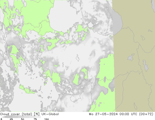 Nuages (total) UK-Global lun 27.05.2024 00 UTC