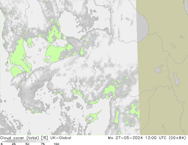 zachmurzenie (suma) UK-Global pon. 27.05.2024 12 UTC