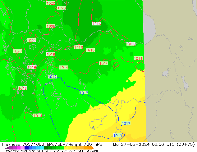 Thck 700-1000 hPa UK-Global lun 27.05.2024 06 UTC