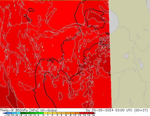 Theta-W 850hPa UK-Global Sáb 25.05.2024 03 UTC