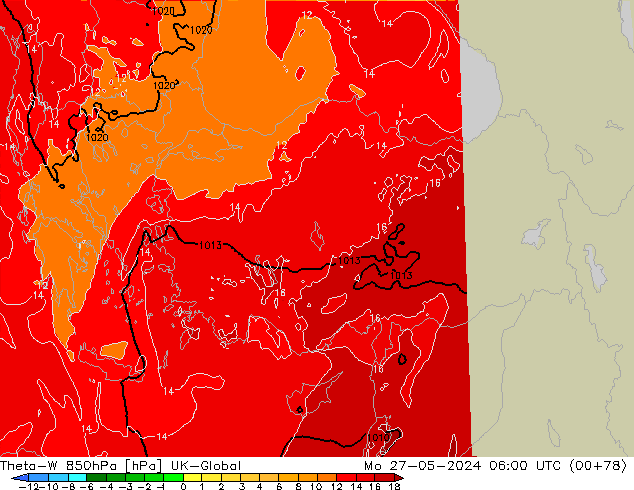 Theta-W 850hPa UK-Global Mo 27.05.2024 06 UTC