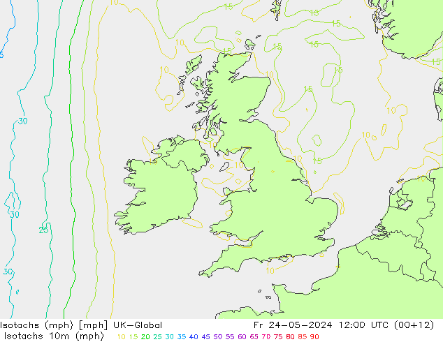 Isotachs (mph) UK-Global ven 24.05.2024 12 UTC