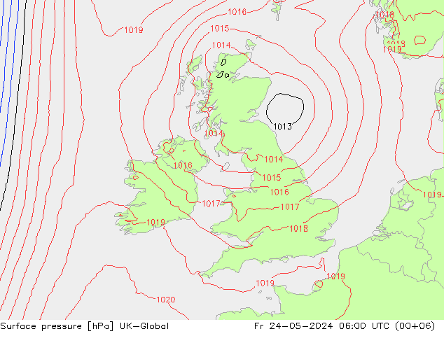 Surface pressure UK-Global Fr 24.05.2024 06 UTC