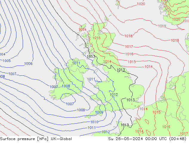 Atmosférický tlak UK-Global Ne 26.05.2024 00 UTC