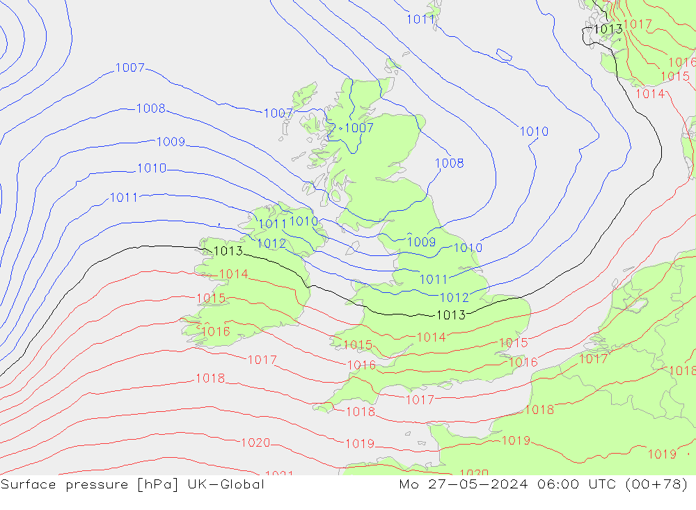 Presión superficial UK-Global lun 27.05.2024 06 UTC