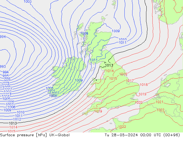 Presión superficial UK-Global mar 28.05.2024 00 UTC