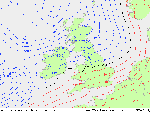 Presión superficial UK-Global mié 29.05.2024 06 UTC