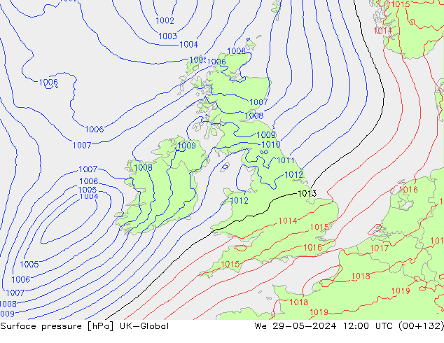 Atmosférický tlak UK-Global St 29.05.2024 12 UTC